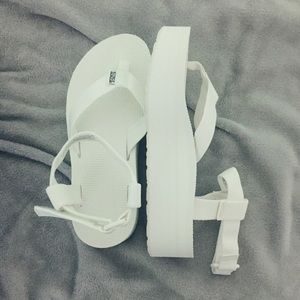 white flatform teva sandals
